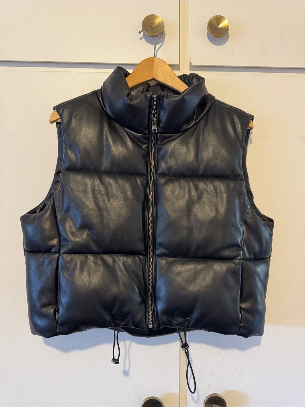 Thread & Supply Black Faux-Leather Puffer Vest